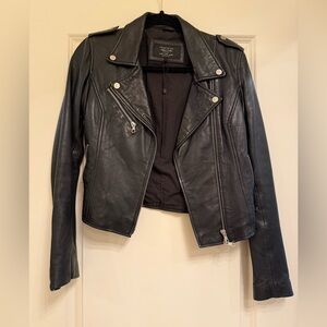 Zara Black Leather Biker Jacket with Silver Accents NWT